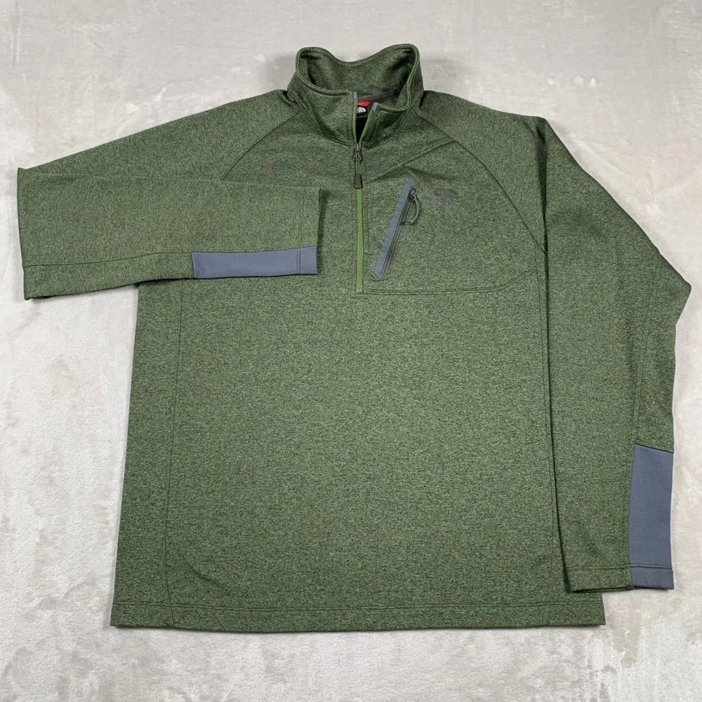 The North Face Quarter Zip Pullover Mens Large Green Heathered Fleece Jacket